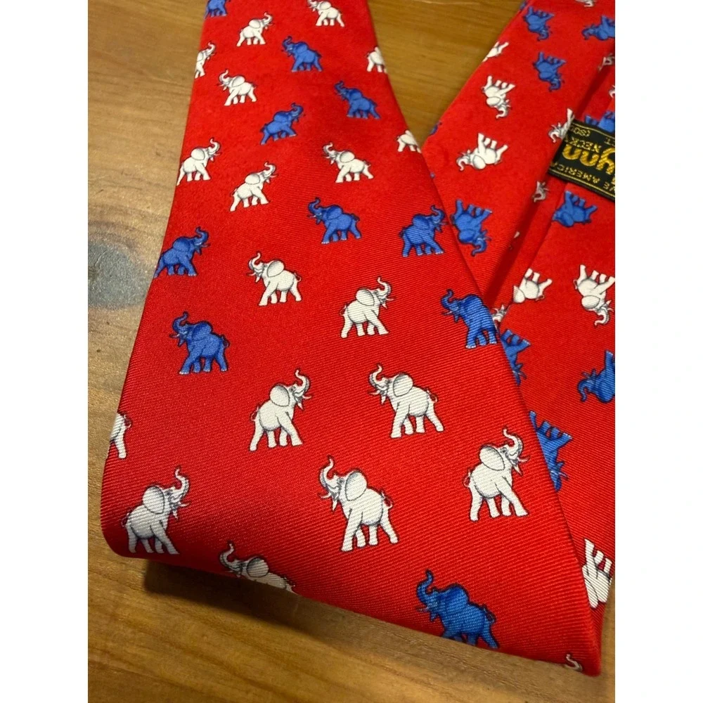 Alynn Neckwear Red Elephant Novelty Silk Tie Made in USA